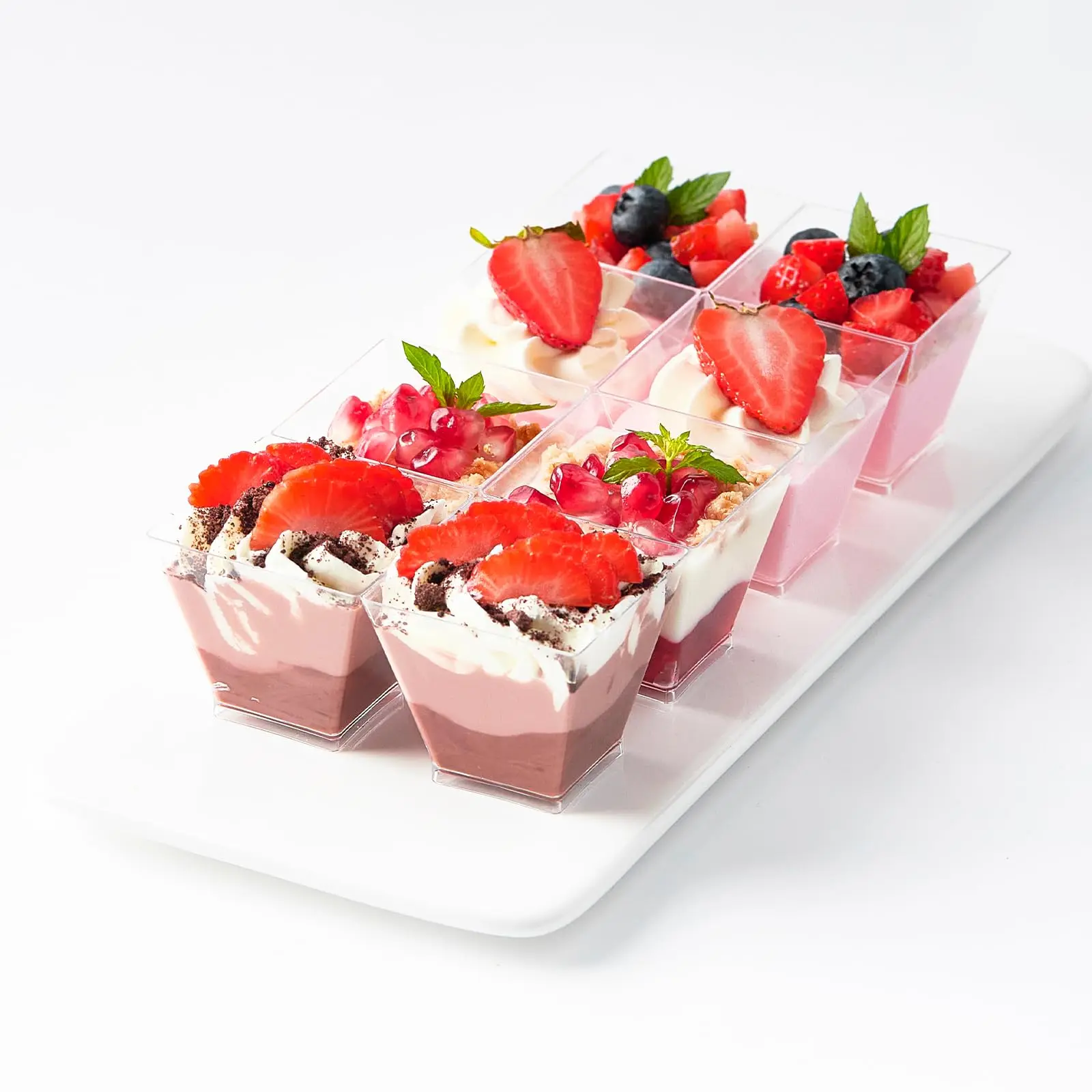 50Pcs Square Mini Plastic Dessert Cups with spoons 2oz Clear Desserts Appetizers Ice Cream Plastic Parfait Appetizer Cups