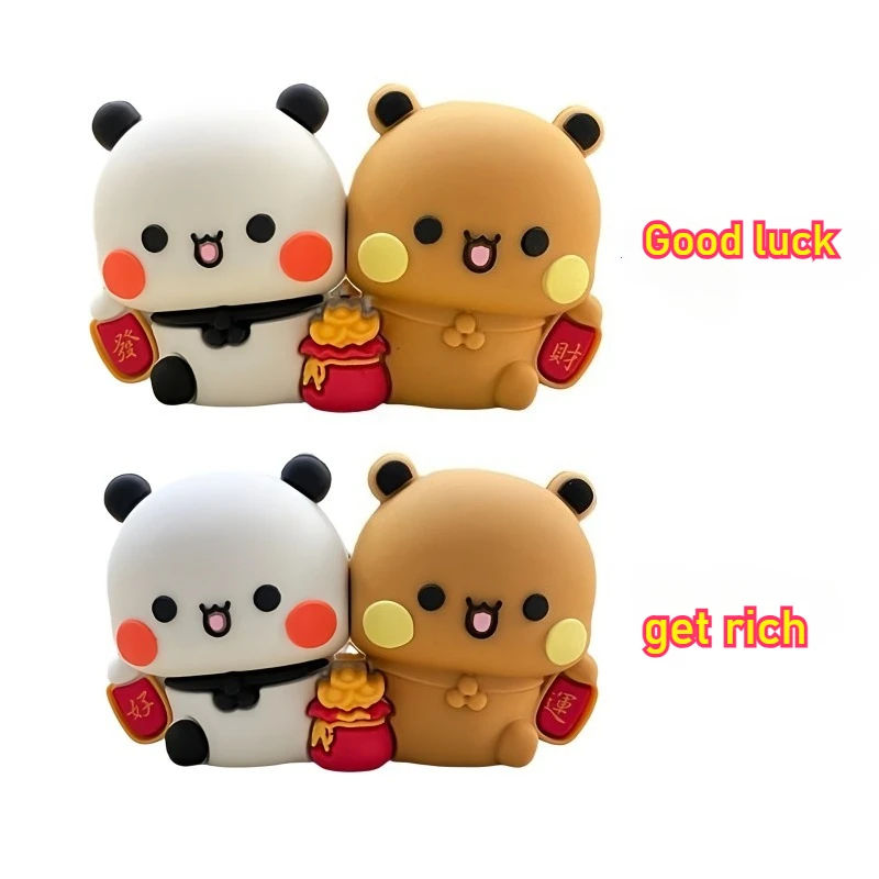 귀여운 부부와 두두 장식품 행운을 빌어요 부자가 되세요 장식품 이에르 판다 베어 펜던트 홈 데코 피규어 백팩 가방 액세서리