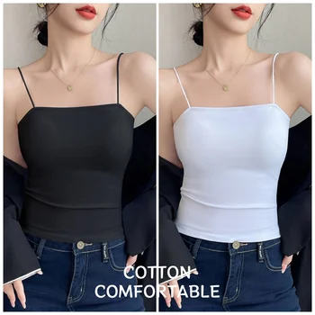 Camisole Undershirt Women Inner Beauty Back Summer With Bra Pad Bra One Underwear Outer Wear Long Black Bottom Tops 1