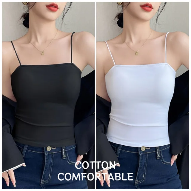 Camisole Undershirt Women Inner Beauty Back Summer With Bra Pad Bra One Underwear Outer Wear Long Black Bottom Tops 1