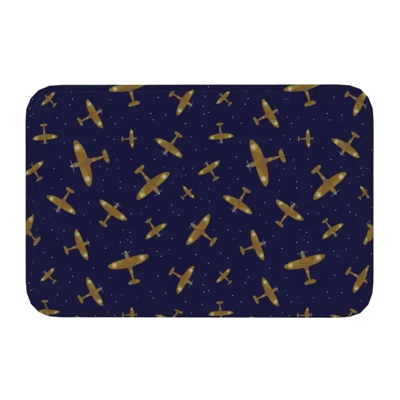 Aerei Da Guerra Spitfire In Volo Su Zerbino Blu Navy Tappetino Antiscivolo Supermarine Fighter Pilot Kitchen Bath Balcone Tappeto Tappeto