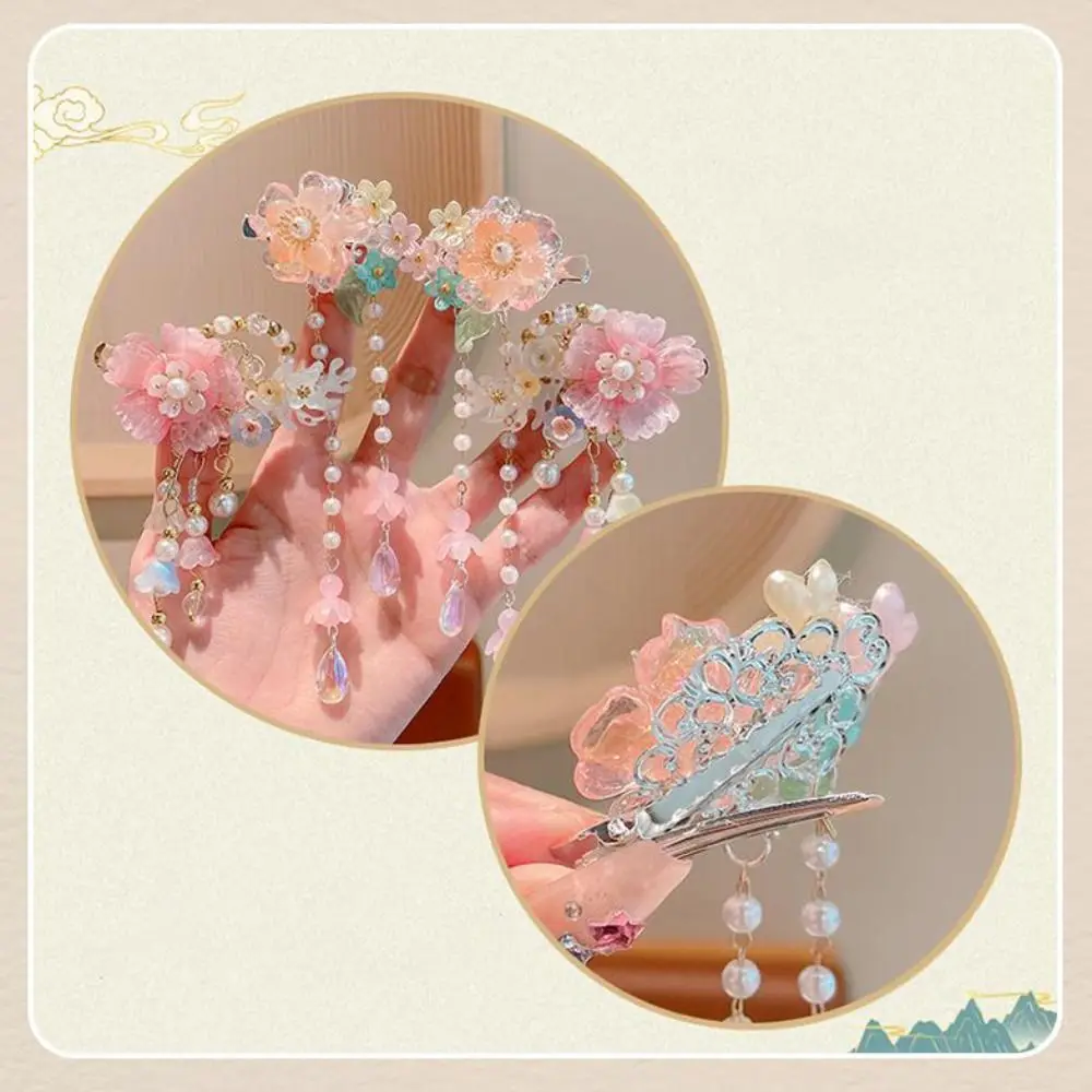 Modische Rosa Haarspange mit Blumenquaste im Chinesischen Stil, Haaraccessoire für Hanfu-Styling – Detail 9