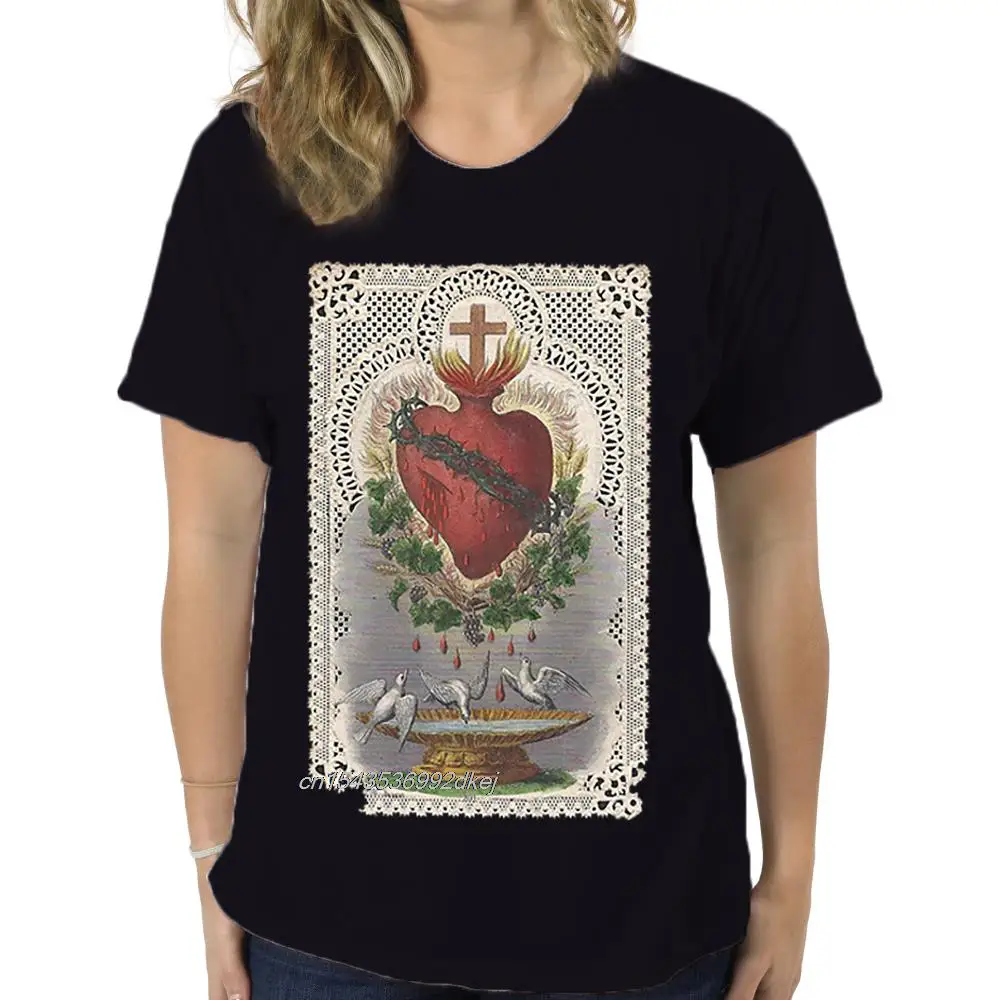 

The Sacred Heart Of Jesus Christian T Shirt Sizes S-5XL Sky Blue White Short Sleeve Plus Size t-shirt Short Sleeve Plus Size Top