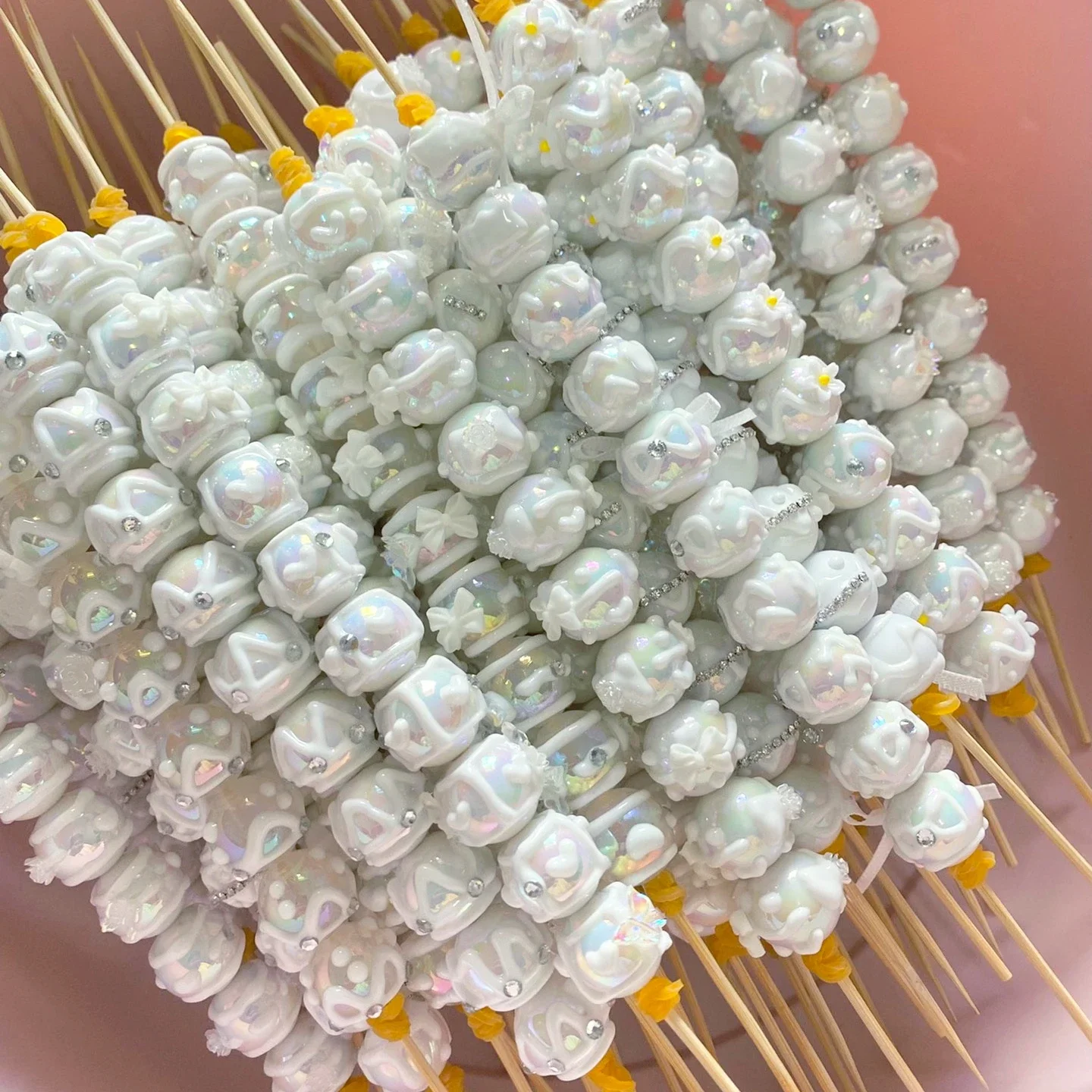 New White Milk Color Snow Mix Cute Girly Series Handmade Round Beads Pattern Perline Fatte A Mano Charms Fai Da Te Per Bracciale Girly Etsy