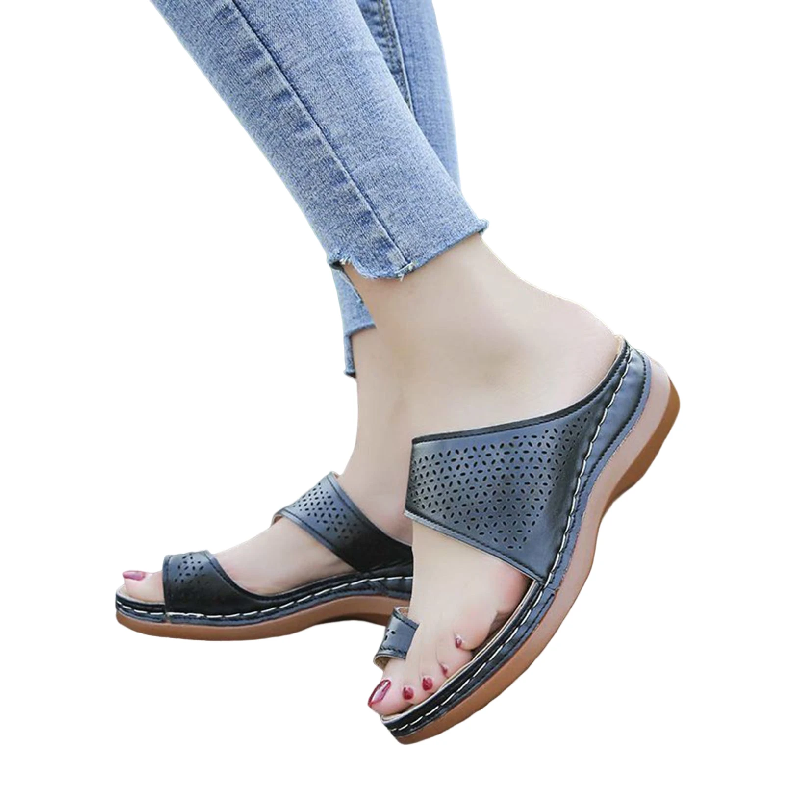 

Женские открытые сандалии на плоской подошве с перфорацией; Дышащая обувь для повседневной носки; Пляжная обувь для отдыха