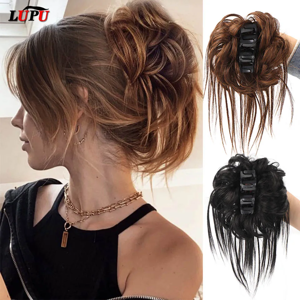 

LUPU Synthetic Chignon Messy Bun Claw Clip in Hair Piece Hair Tousled Updo Natural Curly Hairpieces for Women Ponytail Extension