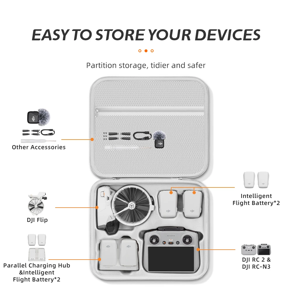 Sac de transport étanche pour DJI Flip avec poignée, fermeture éclair robuste et coque rigide antichoc