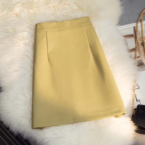 white tennis skirt Korean Autumn New Women Fashion OL Solid Skirts Vintage High Waist A-Line Faldas Mujer 2020 Chic Streetwear PU Mini Skirt skirt and top Skirts