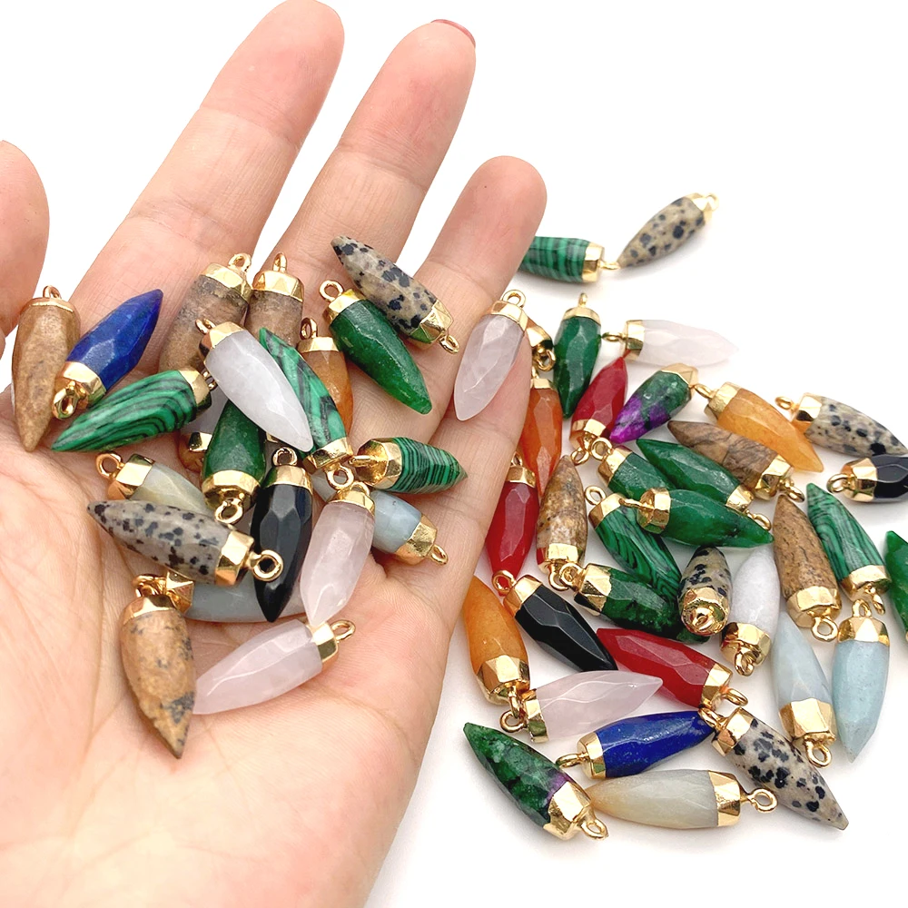 

Natural Stone Pendants Crystal Quartz Lapis Lazuli Charms for Jewelry Making DIY Necklace Earring Bullet Shape Pendant Accessory