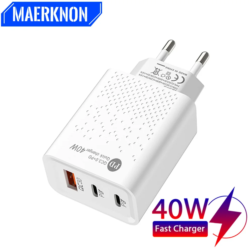 

Mobile Phone USB Charger 40W PD Fast Charging Quick Charge 3.0 For iPhone 13 Xiaomi Huawei Samsung PD USB Type C Charger Adapter