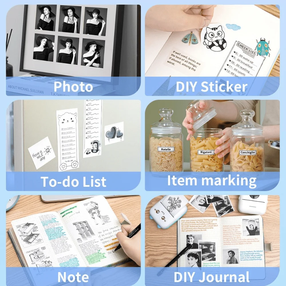 미니 잉크리스 프린터용 HD 컬러 자가 접착식 감열 스티커 용지 57×25mm, 메모, 업무, 사진 및 메모에 이상적