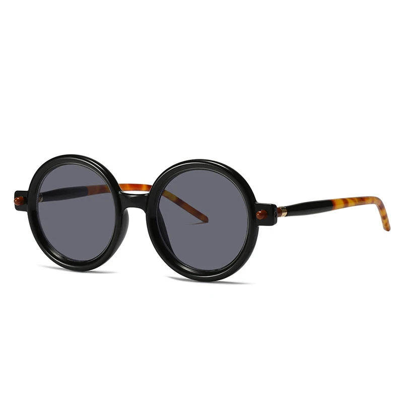 Retro Gray Pink Lens Round Sunglasses Women 2022 Brand Trendy Shiny Circle Frame Men Spectacle Plain Eyewear Shades Sun Glasses