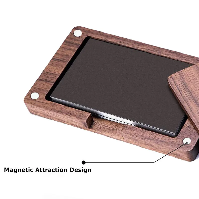 Wooden Business Card Holder Portable Magnetic Closure Business Card Case Walnut Wood ID Name Card Sleeve for Men Women Office 3