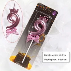 Elegant Rose Gold Crown Bow Tie Digital Candles for Birthday Cakes (Numbers 0 - 9) (Rose gold - 9)