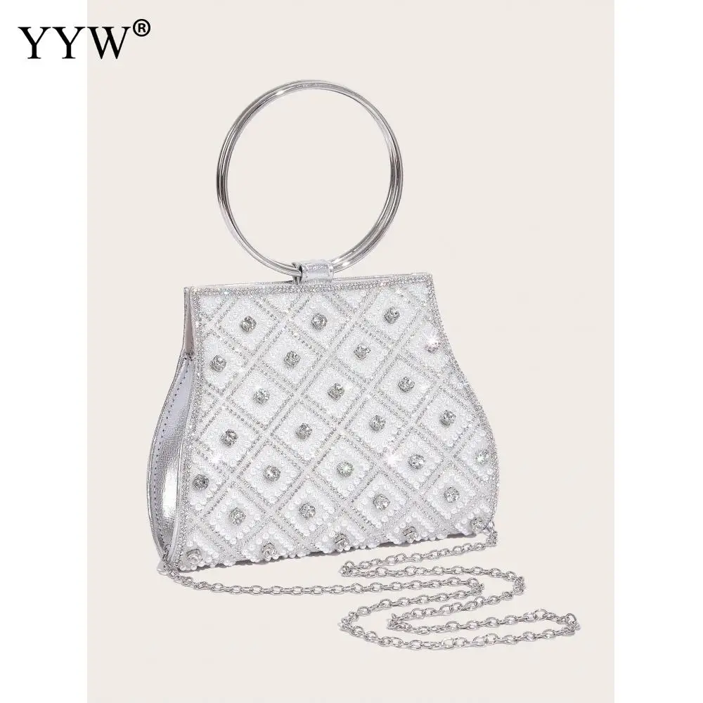 2023 New Shiny Rhinestone Women'S Handbag Fashion Dinner Bag Luxury Designer Elegant Pearl Handbags Shiny Crystal Clutch Purse