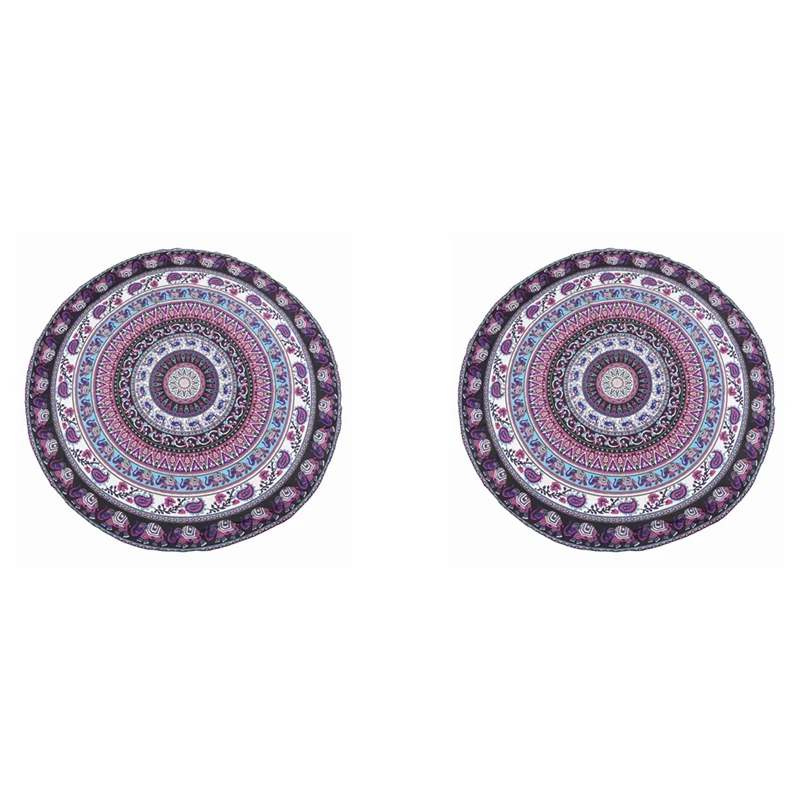 

2X круглая печать, богемный гобелен мандалы, настенное пляжное полотенце для пикника, одеяло, фиолетовый слон, мандала