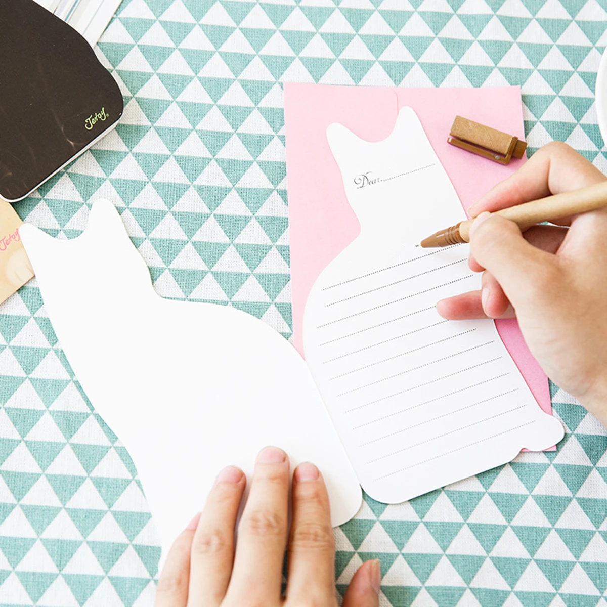 5pc Cute 3D Cartoon Cat Blessing Greeting Cards Christmas Greeting Blessing Cards with Envelopes Wedding Invitations