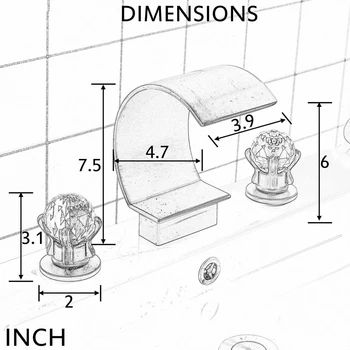 Black Bathroom Basin Faucet Brass 2 Crystal Knobs Cold Hot Gold High Arc Waterfall Filler Faucet 3 Holes Deck Mounted 6