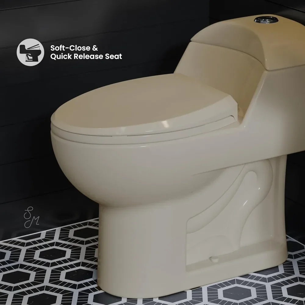 NEW-Well Made Forever SM-1T803BQ Chateau One Piece Elongated Dual Flush Toilet In Bisque 0.8/1.28 gpf