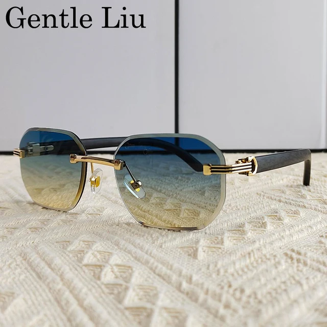 Lunettes de soleil vintage carrées sans monture pour hommes 2026 – Marque de luxe tendance, style punk, protection UV400, anti-lumière bleue, verres correcteurs 1