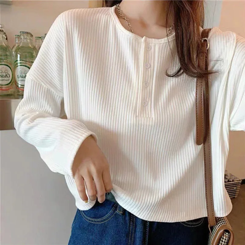 

Yasuk 2023 Spring Summer Autumn Solid Casual T-Shirts Female Pullover Women's Blouse Long Short Sleeve Slim Knitted Top Soft