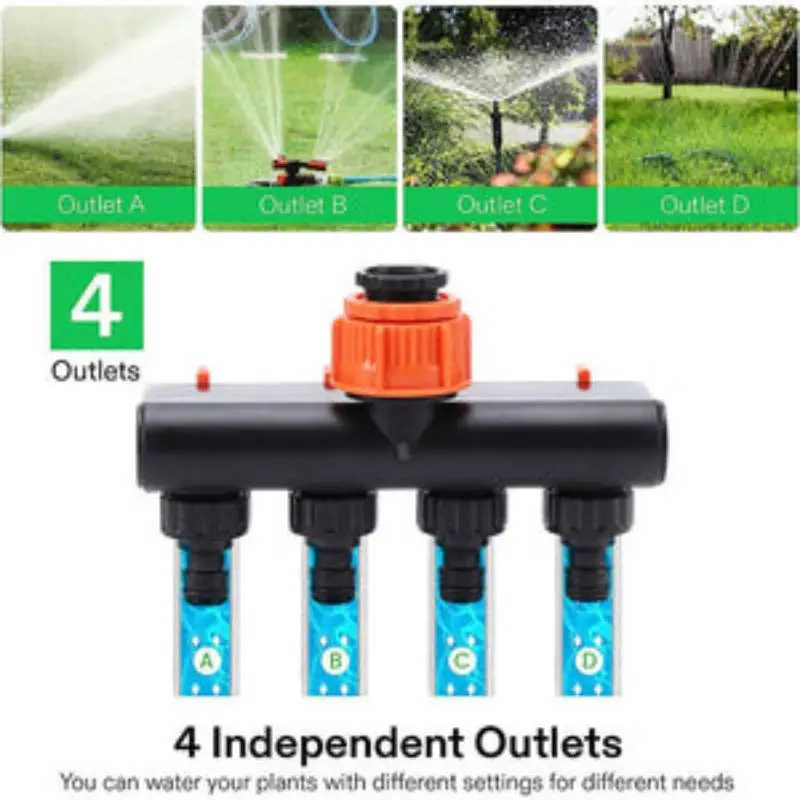 Garden Hose Pipe Splitter 4-Way Faucet Diverter Tap Hose Connector Four Independent Switches For Home Lawn Irrigation