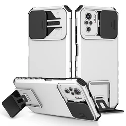 Slide Camera Armor Phone Case with Plastic Holder and Hard Cover Protection - Redmi 10X 5G (WT)