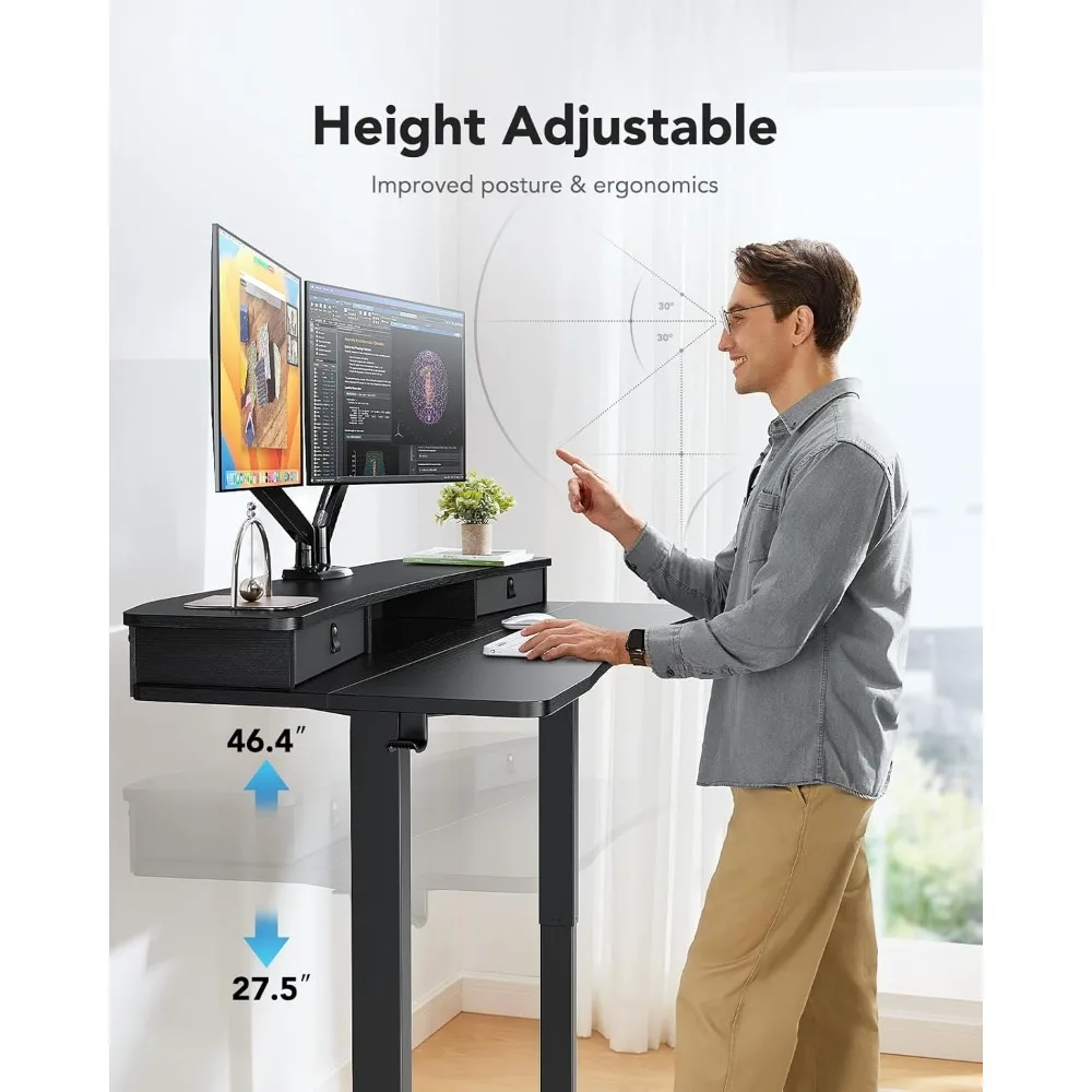 Electric Standing Desk with 2 Drawers, C-Clamp Mount Compatible, Height Adjustable Computer Desk 5