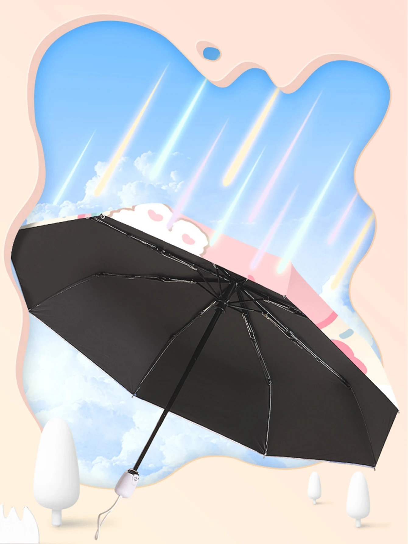 Sun Umbrella Fully Automatic Umbrella Female Pink Rabbit Sunscreen Sun Rain Dual Use Mini Fol