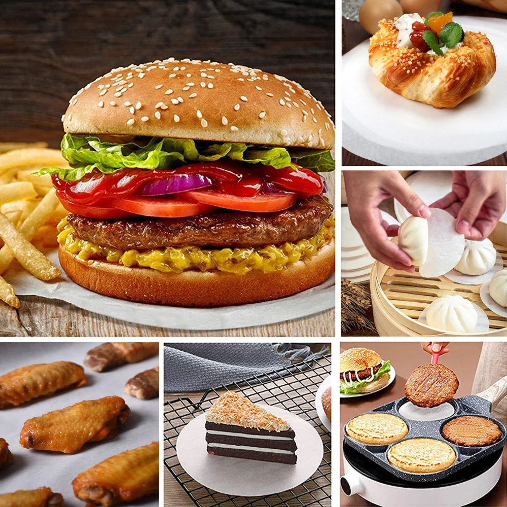 Parchment Baking Paper Burger Patty Paper 100PCS Oil Paper Round Silicone Oil Paper Hamburger Patty Blotting Barbecue Tool Oven Bakeware BBQ Absorbing Sheet
