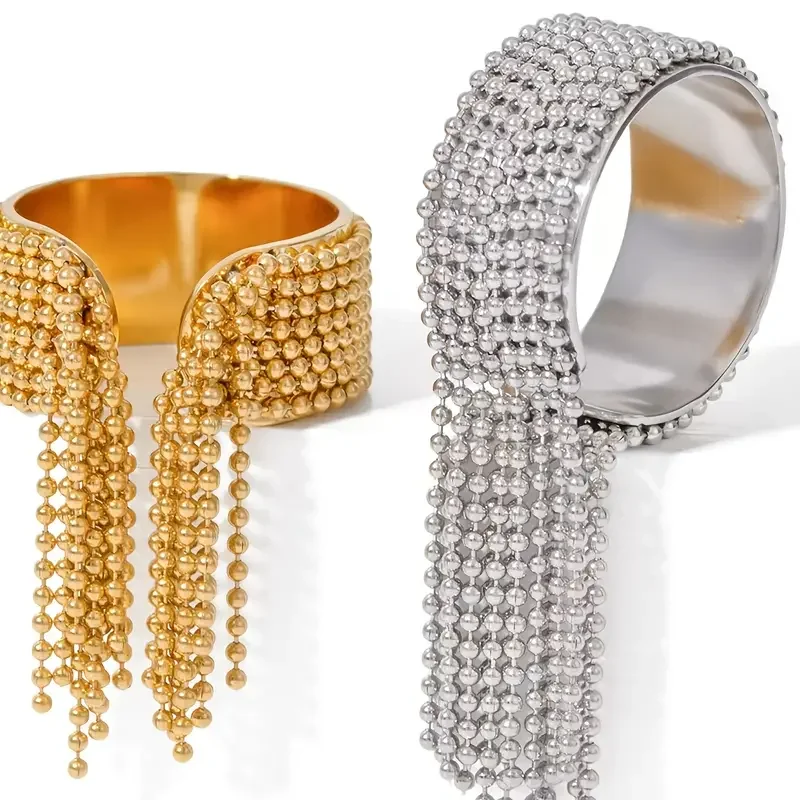Stilvoller Edelstahl-Ketten-Quasten-Fingerring, verstellbar, 18 Karat PVD-beschichtet, hochwertiger Charme, stilvoller goldener Schmuck – Detail 8