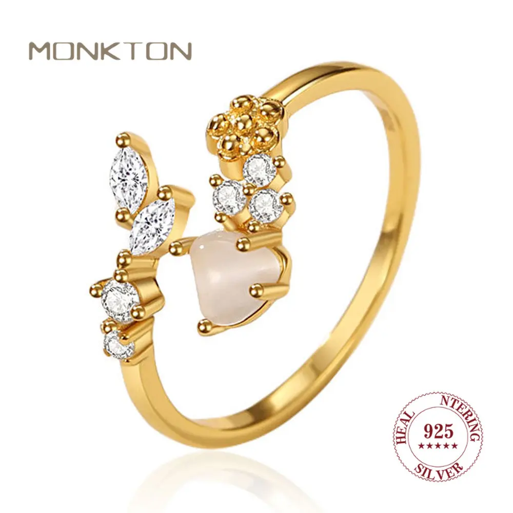 

Monkton 925 Sterling Silver Hearts Rings for Women Fashion Flower Leaf Zirconia Rings Open Ring Women's Wedding Jewelry