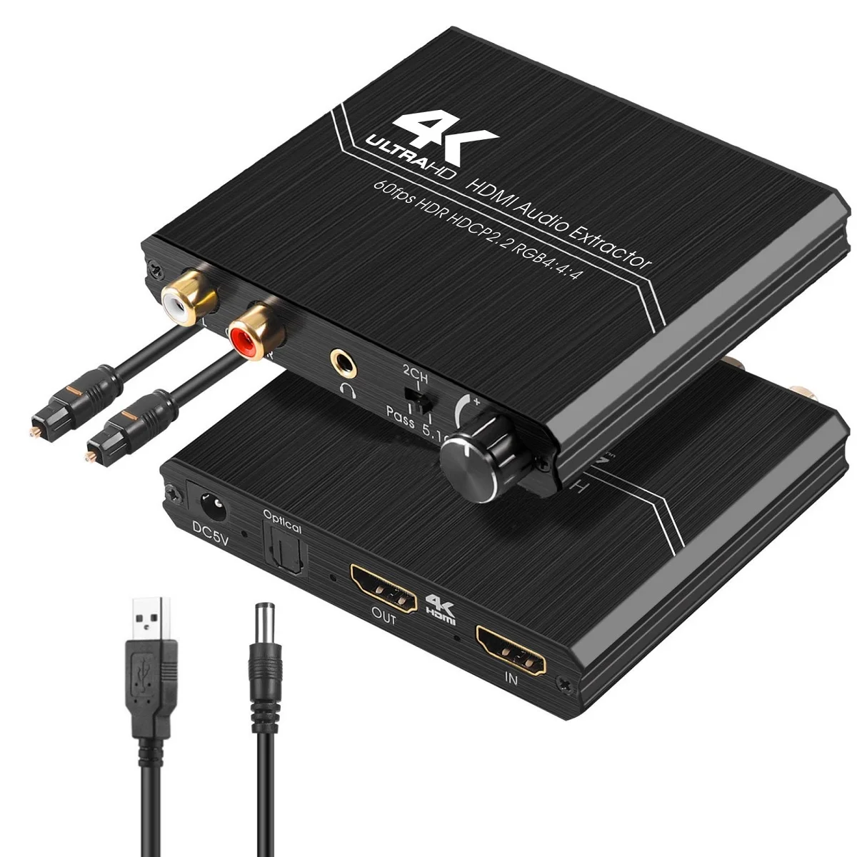HD 2.0 오디오 추출기 지지대 R/L 출력, 볼륨 조절, YUV 4:4:4 HDR HDTV 오디오 추출기, HDCP 2.2 변환기, 4K, 60Hz, TOSLINK