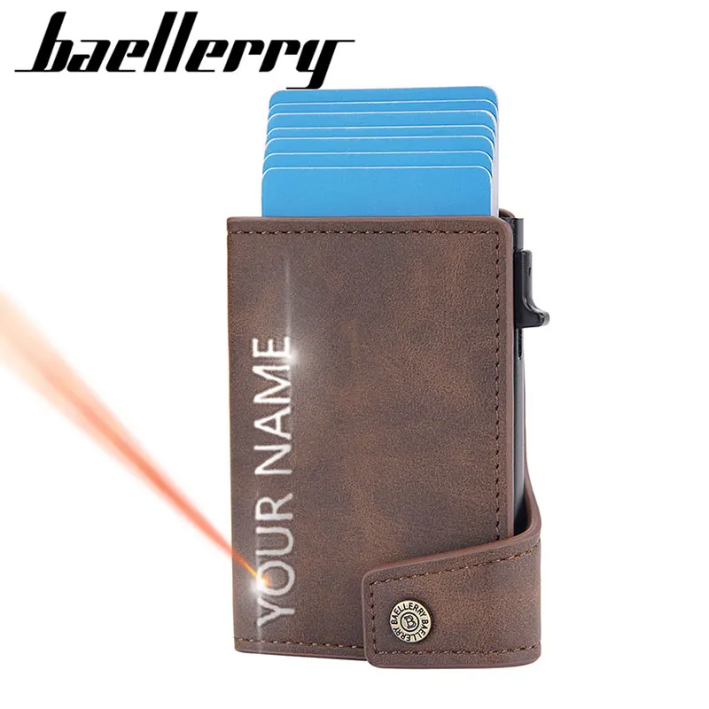 

Baellerry RFID New Men Mini Card Wallets Free Name Engraving Simple Card Holder Vintage Male Popup Wallet Short Men's Purse