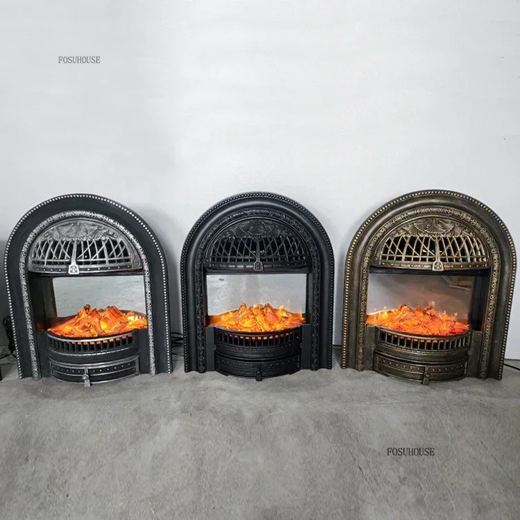 French Living Room Fireplace Ornamental Heating Cast Iron Arc Furnace Core European Luxury Simulation Flame Electric Fireplace A