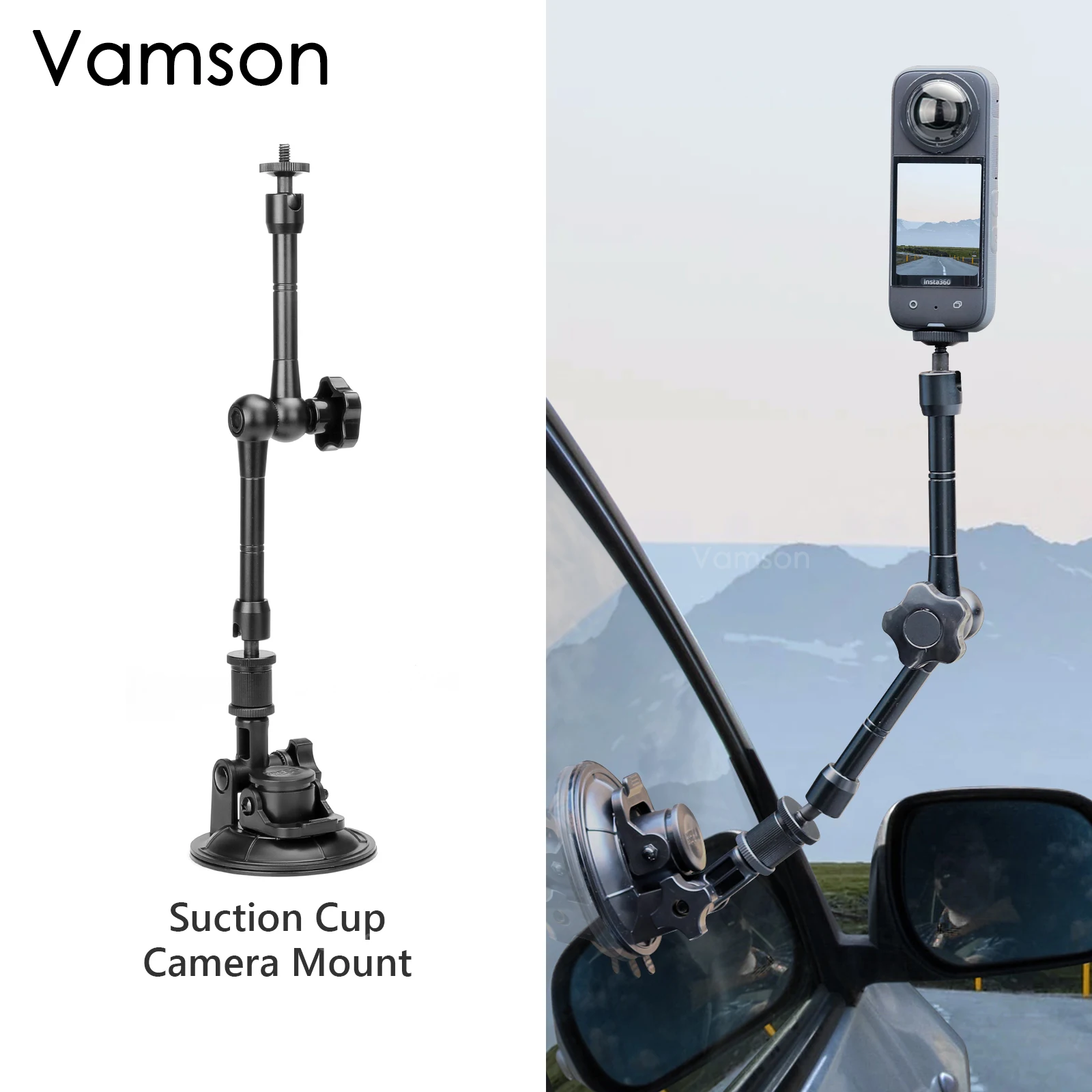 Vamson Car Suction Cup Mount Tripod Holder for Gopro Hero 11 10 9 8 7 for Smartphones for