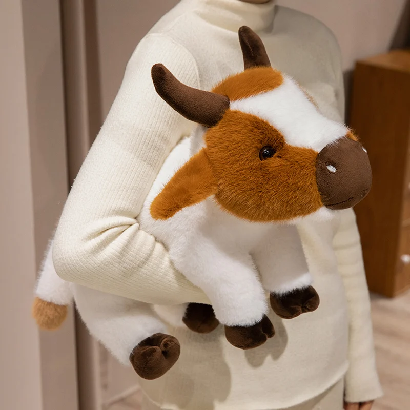 Simulation Cattle Animal Plush Doll Soft Stuffed Cow Bull Plush Toy Farm Game Props Lifelike Animal Model Great Gift for Kids