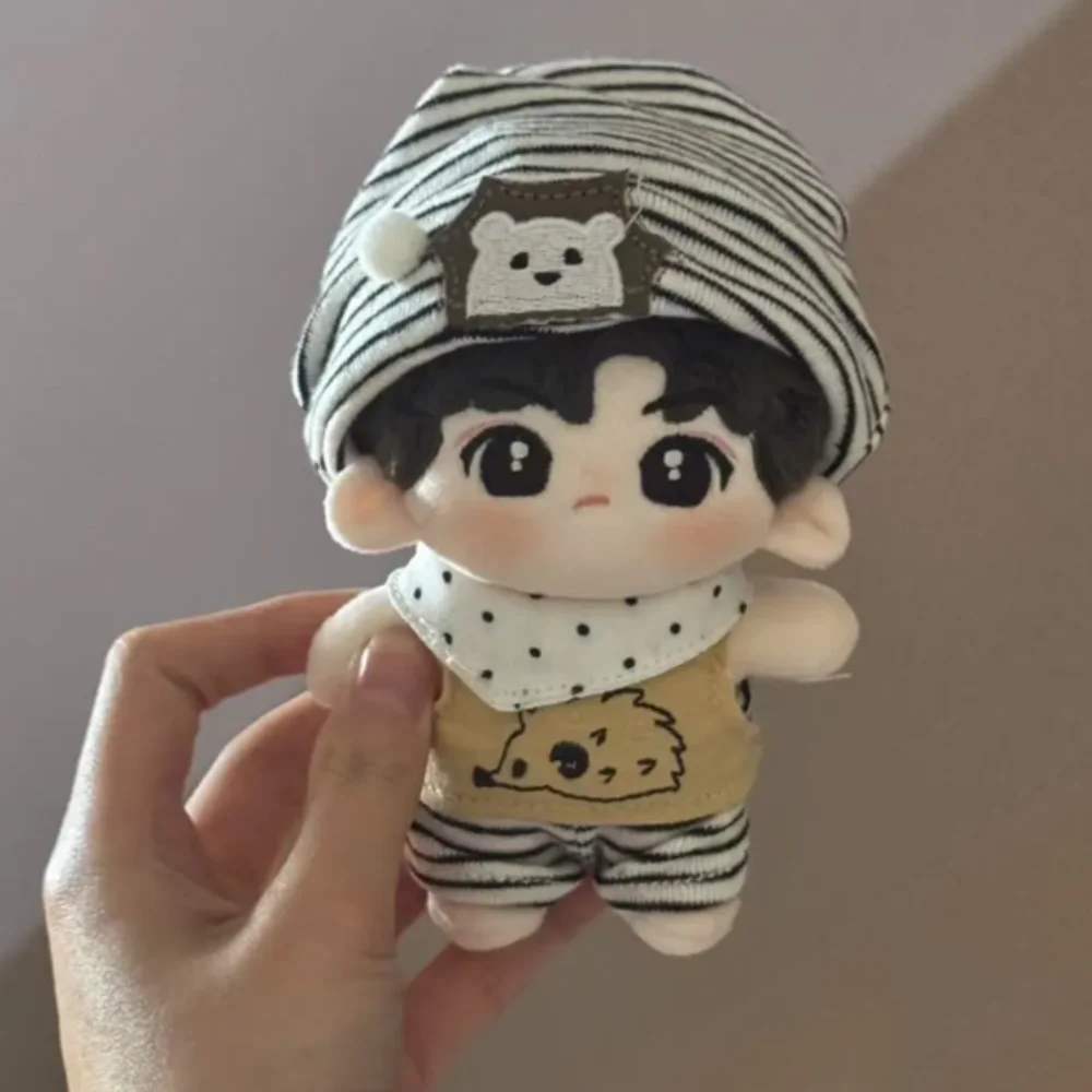 Hedgehog T-shirt 10cm Cotton Doll Clothes Suit Lovely Doll Clothes Outfit Striped Hat Creative Doll Dress Up Set
