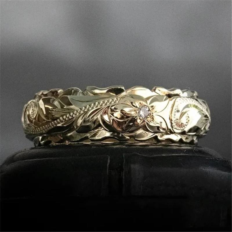 New 14k Gold Plated Suspended Carved Rose Flower Ring Ornaments Tail Ring Female Engagement Rings for Women Bling Wedding Ring