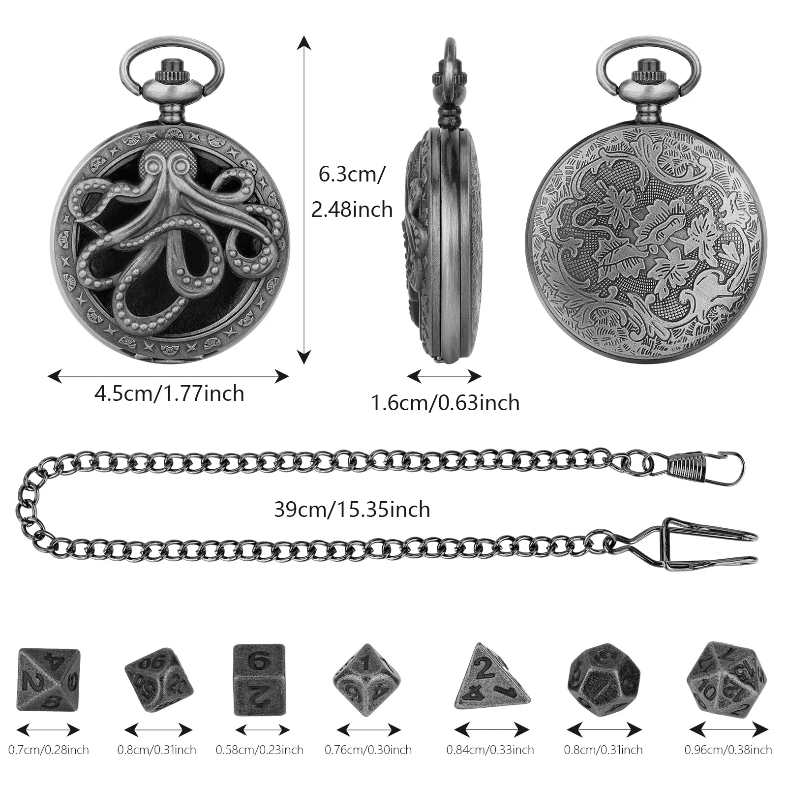 Hollow Pocket Watch Dice set Dragon Dice Pocket Watch Case for Gifts DND Case with Mini Metal Set shell dice set dice storage case