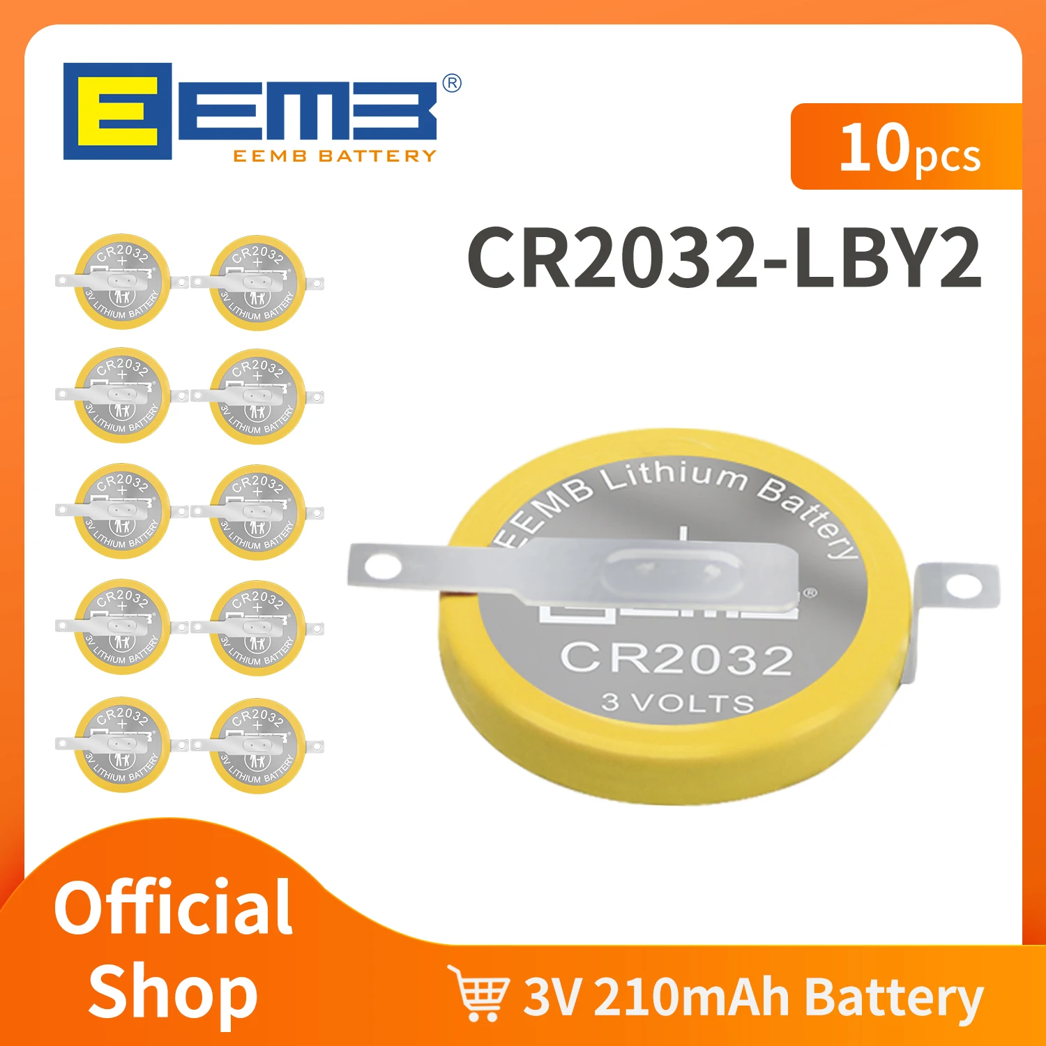 EEMB 10PCS CR2032 Battery With LBY2 Solder Tabs CR2032 Tabbed Battery Compatible with Gameboy Color Gameboy Advance game box