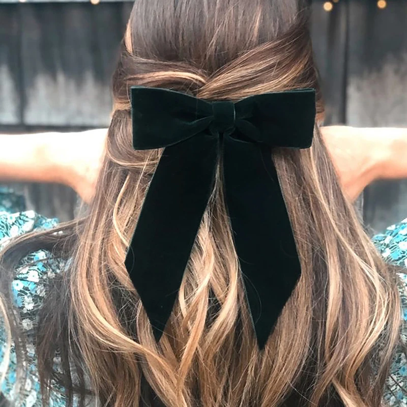 Vintage Black Solid Hair Bow Hairpins Women Elegant Hair Clips