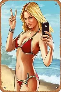 GTA 5 비치 걸 게임 포스터 8 x 12 인치 - 레트로 빈티지 메탈 틴 사인 홈..