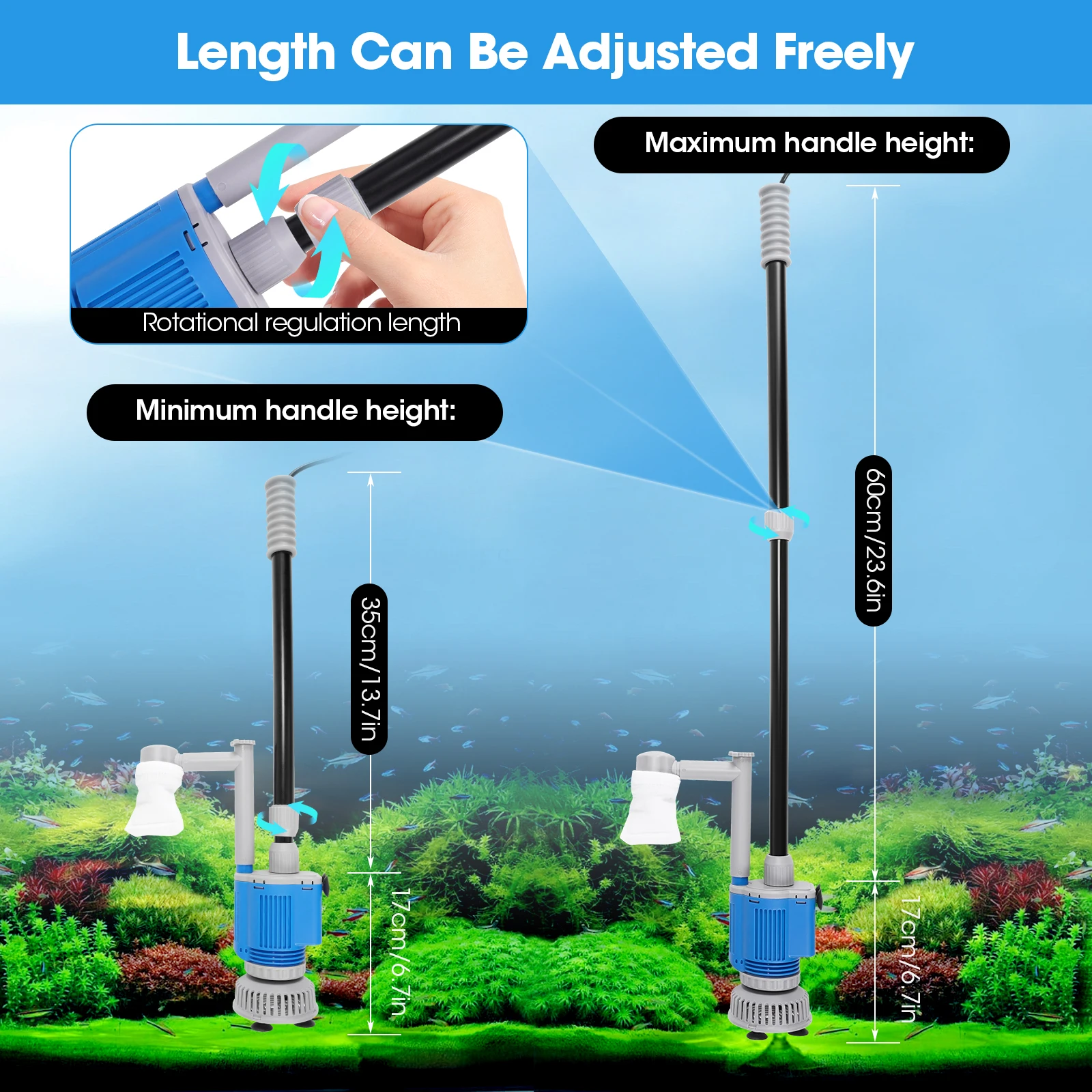 Aspirapolvere Per Acquario - Sifone Pulizia Ghiaia, Kit Multifunzione, Con Ugello Lungo, Pompa Manuale - Foto 5