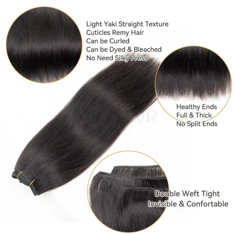 Light Yaki Human Hair Bundles Yaki Straight Sew-in Hair Bundles Remy Double Weft Bouncy #1B Double Weft 12-24inch 100G human hair extensions