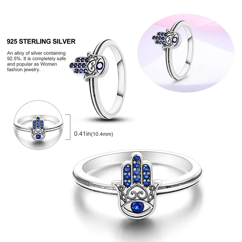 Silver Ring 925 Sterling Silver Blue Zircon For Women Wedding Engagement Gift
