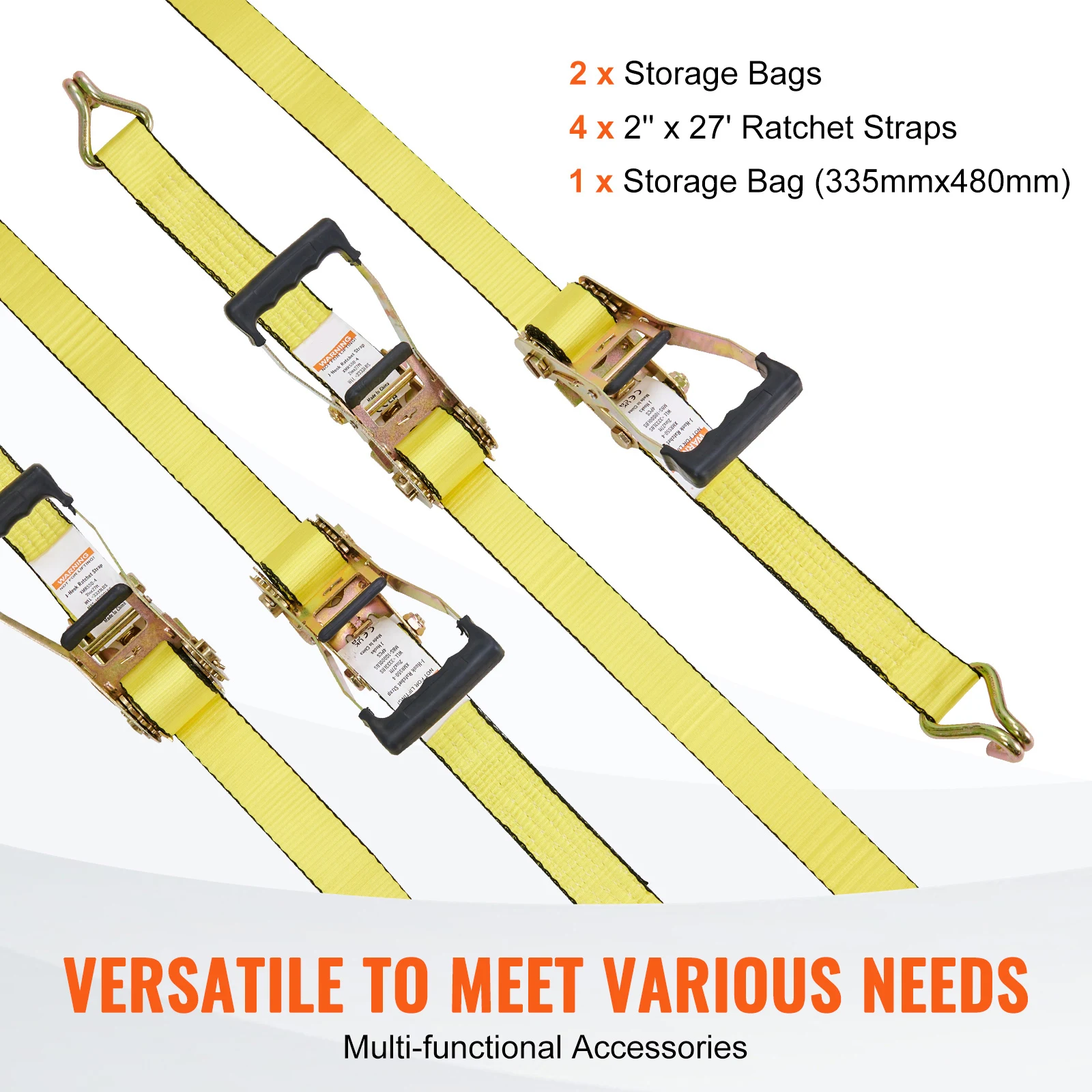 SucceBuy Ratchet Tie Down Straps (4PK) 10000 lb Break Strength Double J Hook for Moving Securing Cargo Appliances Lawn Equipment