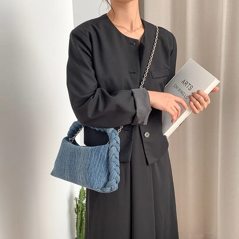 Hand-woven handbag fashion chain messenger bag women's versatile denim handbag