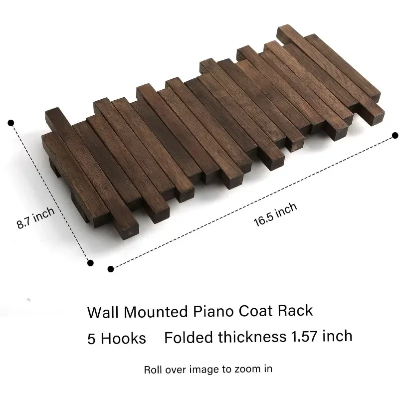 Natural Wood Wall Mounted Piano Coat Rack Coat Rack Wall Mount Flip Down Hook Hooks Entryway Art Hook
