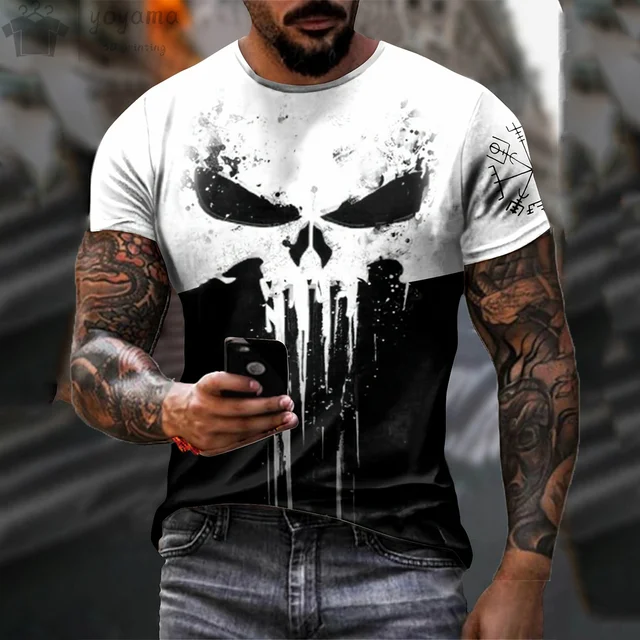 Men's T Shirt 3d Print Military Patriotic Skull O-Neck T Shirt Oversized T-Shirt Short-Sleeved Tee Sportswear Men's Clothing Top 1